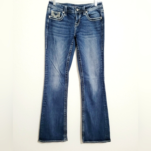 Vigoss Dallas Boot Cut Jeans Women’s Size 10/30 Blue Denim Bling Pockets - Picture 1 of 14